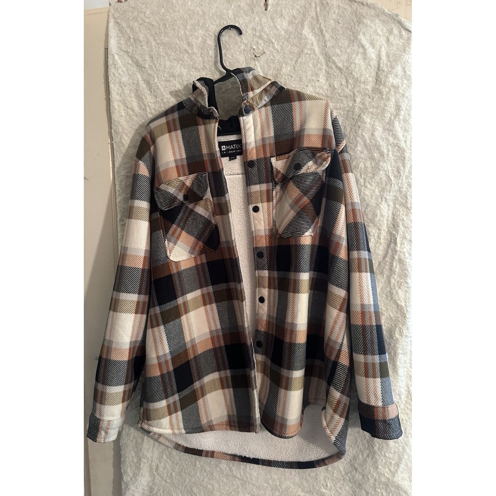 Matix Men's XL Sherpa Lined Plaid Flannel Shirt Jacket Shacket Snap Front